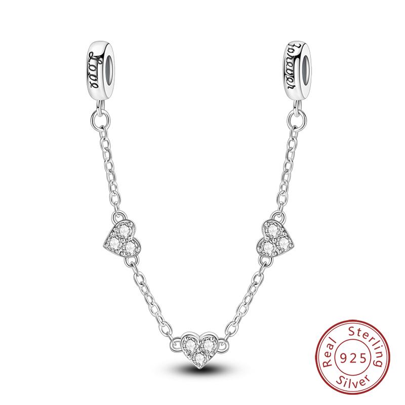Real 925 Silver Stars & Moon Sunflower Safety Chains Spacer Beads Charms Fit Qikaola 925 Bracelets DIY Jewelry