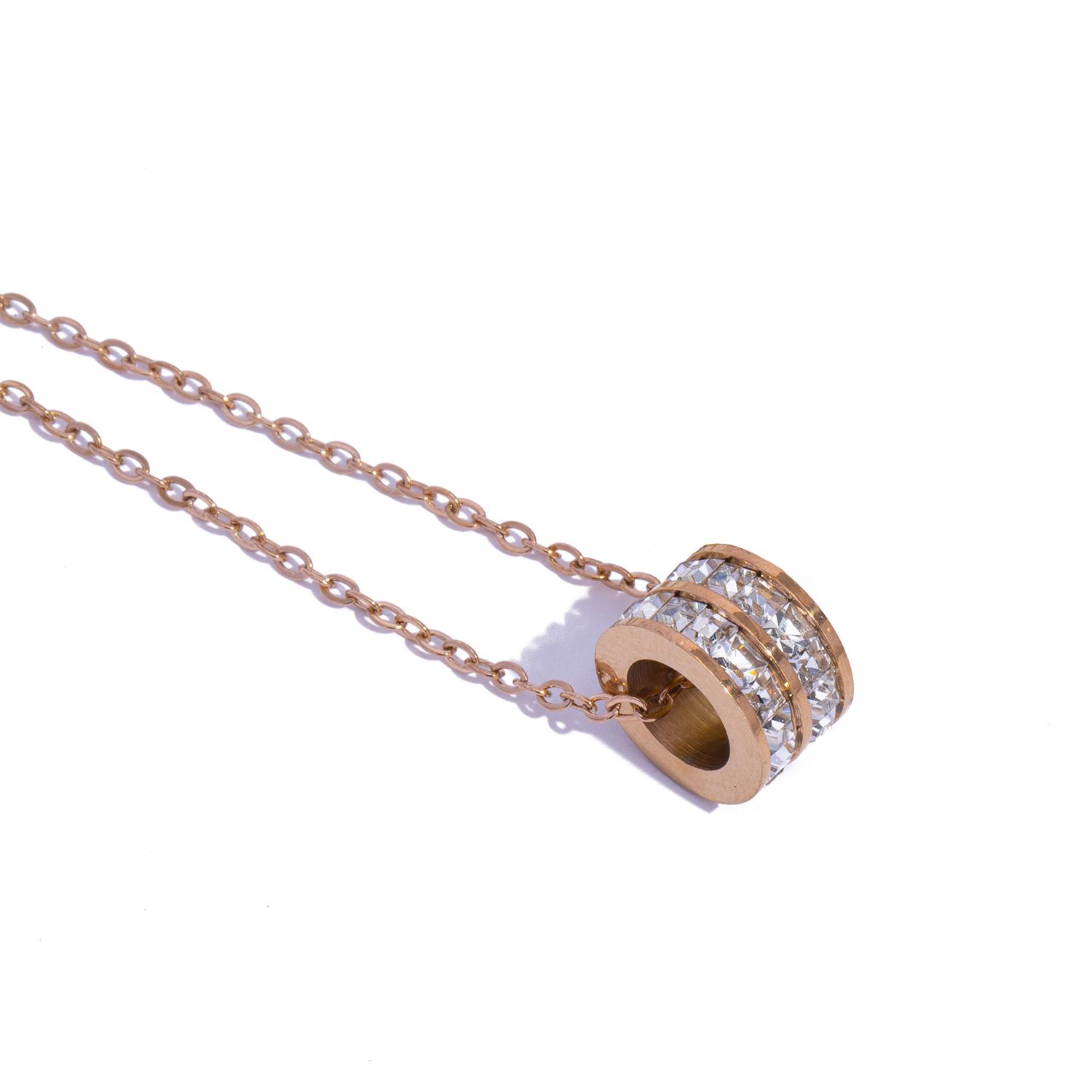 

Double Row Pendant Necklace Gold Plated Stainless Steel Waterproof Hypoallergenic Elegant Party Fashion Jewelry for Women рожевий колір золота