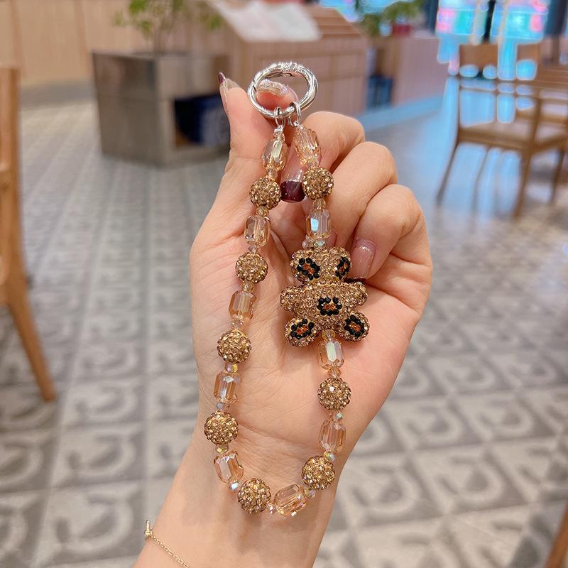 Clay Bear Rhinestone Keychain: Exquisite Crystal Beaded Bracelet Charm for Bags & Keys