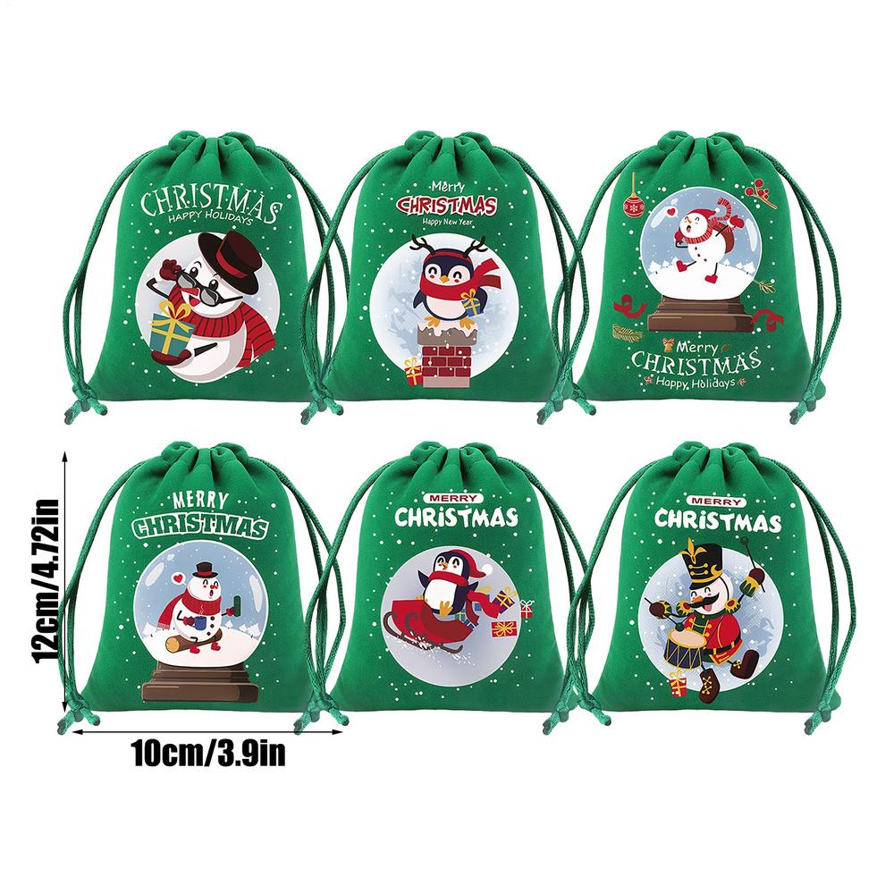 

Christmas Bags 6 Piece Drawstring Storage Containers Fabric Christmas Bags For Kids Candy Birthday Holiday Party Wedding Baby 10x12 cm зелёный