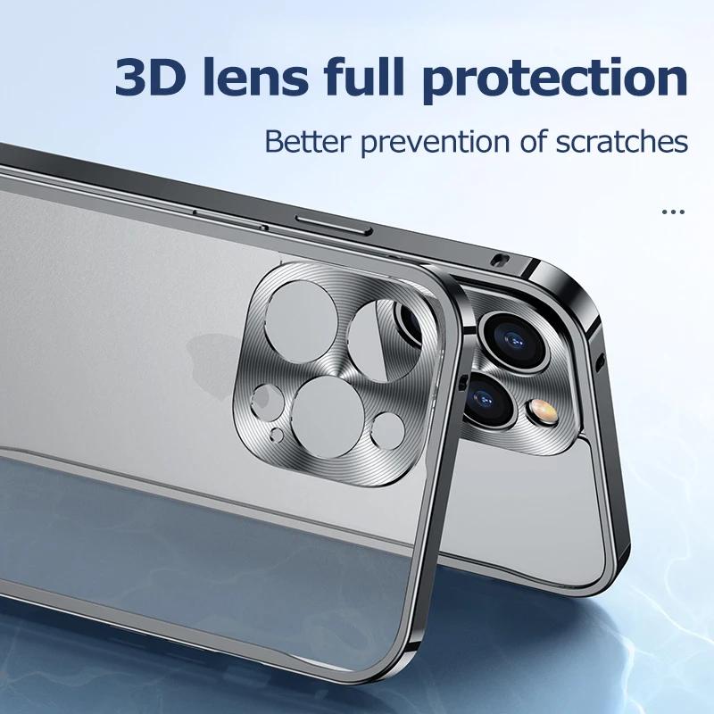 Metal Frame Lens Protection Matte Shockproof Phone Case for IPhone 12 11 13 15 16 Pro Max Mini 14 Plus Bumper Cover Accessories