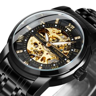 GEWINNER Modeuhr für Herren Leuchtzeiger Klassisch Business Skelett Automatisch Mechanische Uhren Edelstahlarmband Uhr