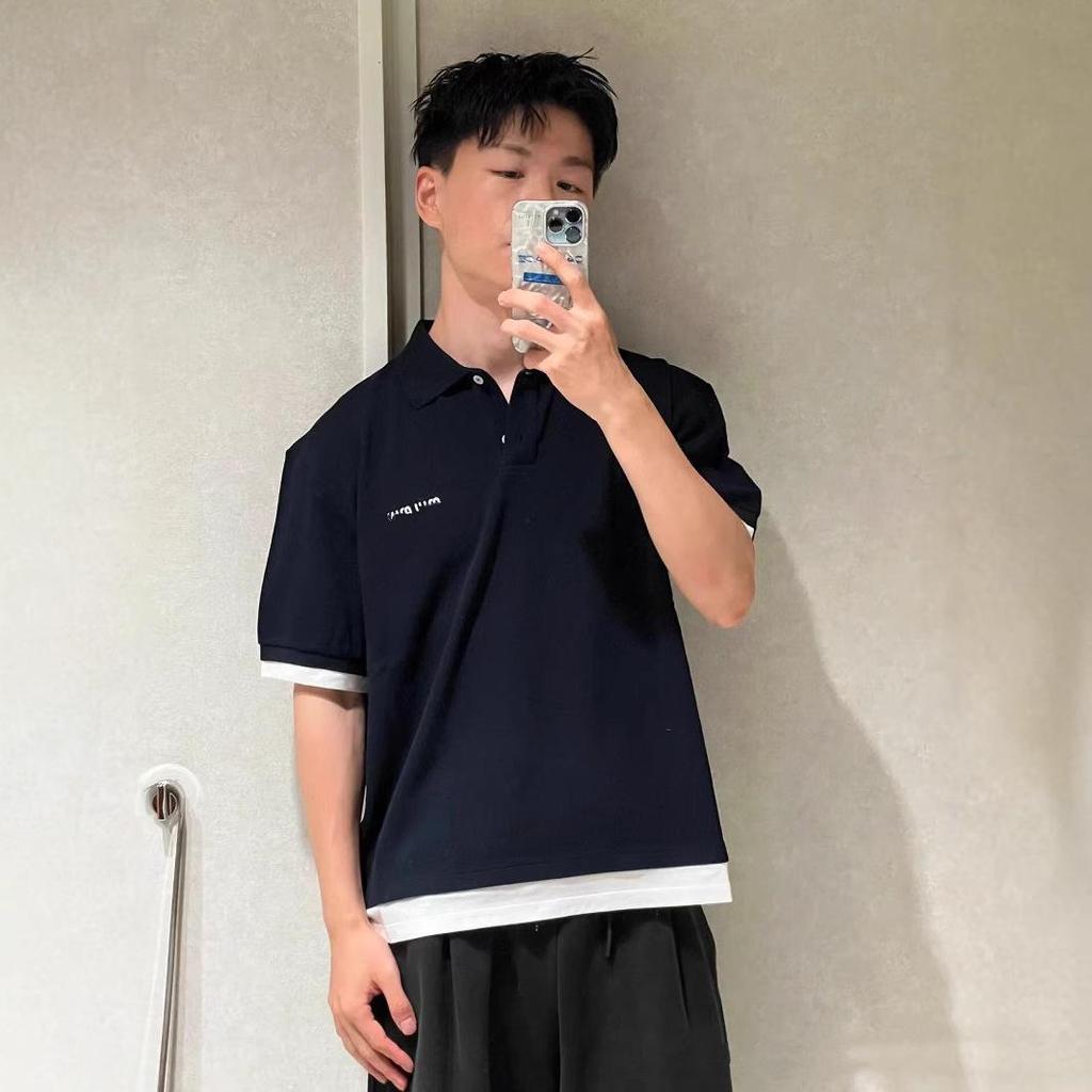 Miu Style Unisex Colorblock Poloshirt mit kurzen Ärmeln und Zwei-Knopf-Design