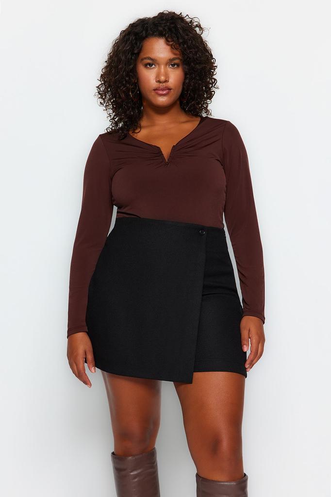  Women's Plus Size Blouse Black V-Neck Sandy Knitted Blouse