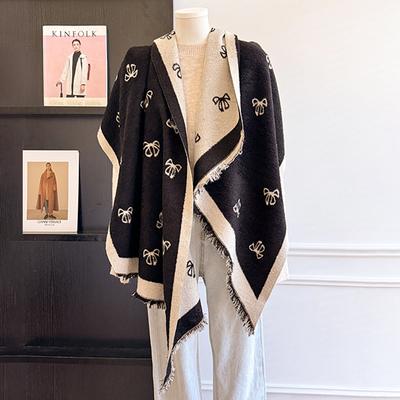 Luxury  Women'S Cashmere Scarf - Winter Warm Tasseled Bow Print Pashmina Shawl