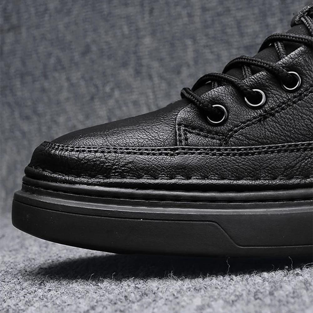 Men's Loafers Black Fashion Casual Leather Shoes Mens Walking Lace Up Comfortable Flat Sneakers Work Shoes