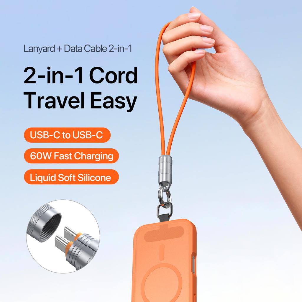 60W Type-C To Type-C 30cm DUX DUCIS LCBA Series 60W Type-C To Type-C 30cm Zinc Alloy Silicone Lanyard Cable