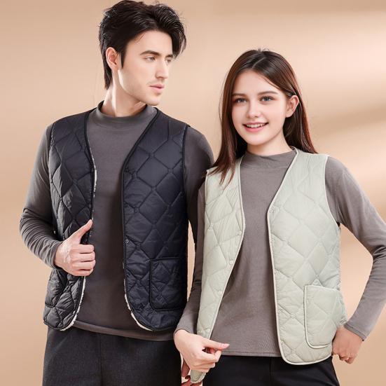 Dámská zimní vesta V-výstřih bez rukávů jednoradové zapínání vesta kabát s kapsami jednobarevný zesílený sametová podšívka vesta kabát