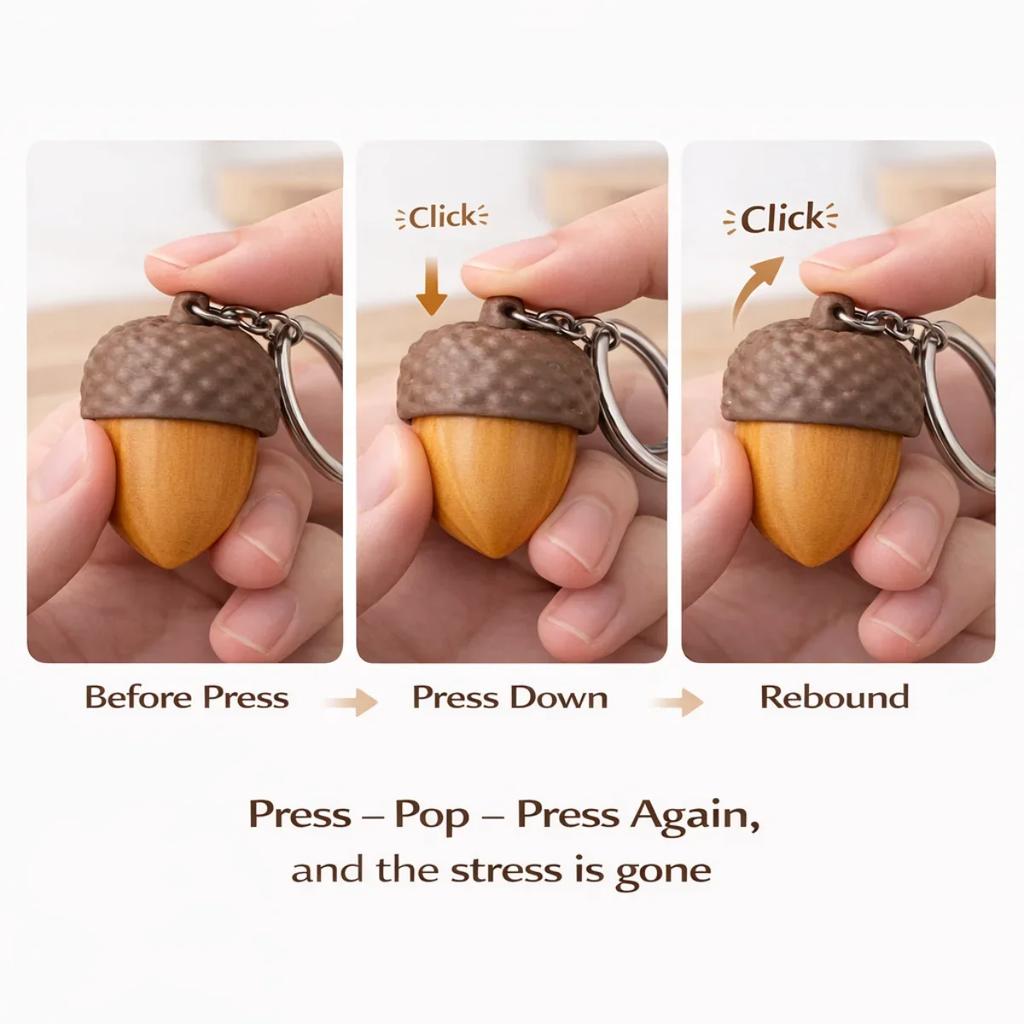 Acorn Pop Fidget Clicker Keychain Silent Stress Relief Toy Portable Key Ring Bag Charm Gift