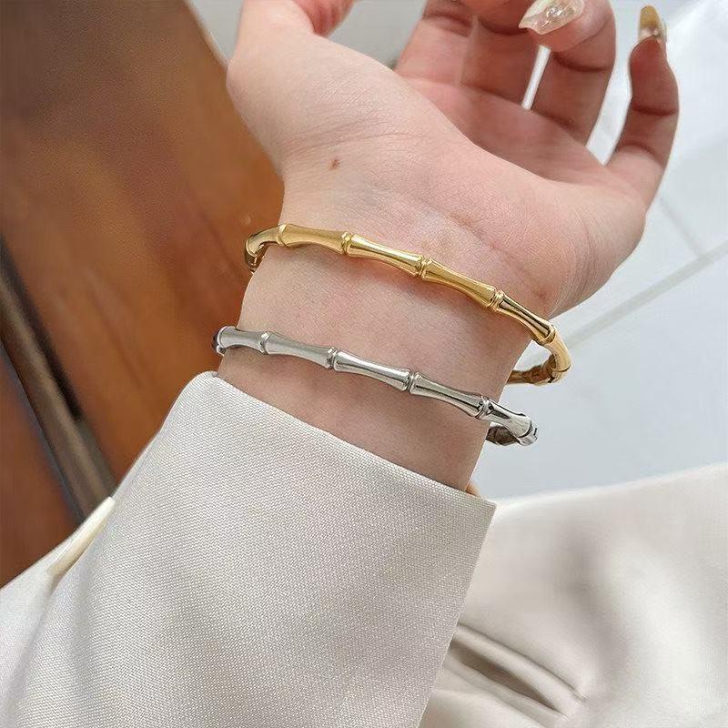 Stylish Colorful Bamboo Joint Bangle Stainless Steel Enamel Bracelet Non-Fading Simple Stainless Steel Bangle Trendy