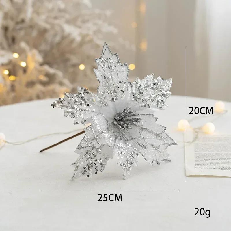 2025 Christmas High-end Flannelette Simulation Flower 28cm Golden Champagne Christmas Tree Decoration Flower Arrangement