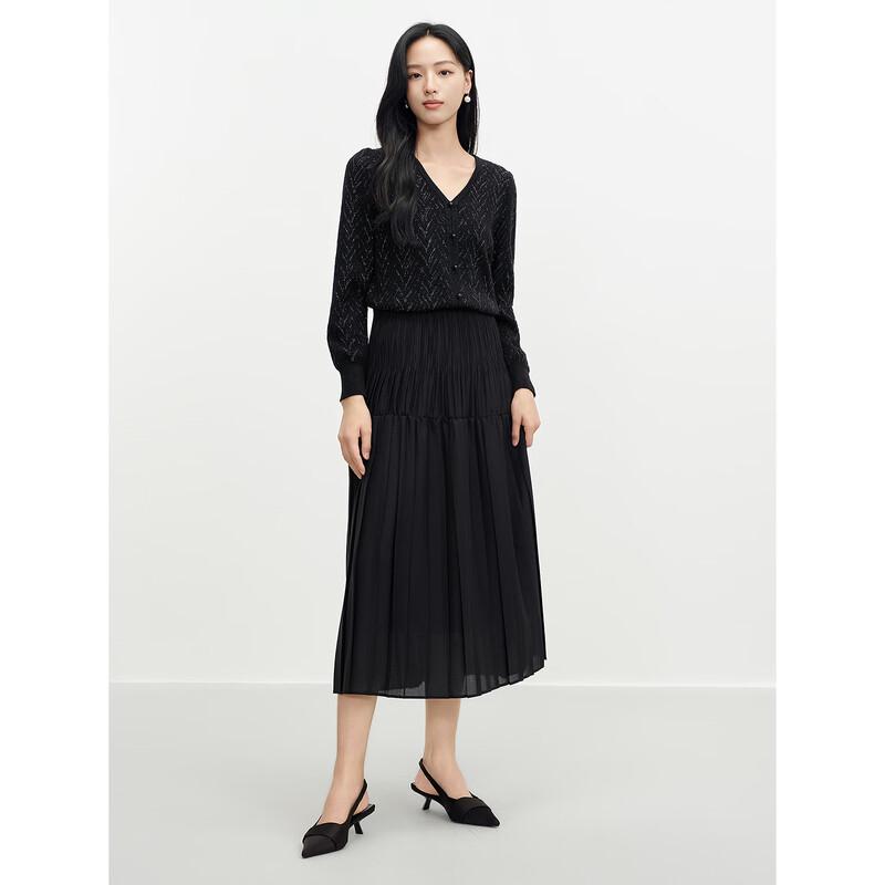 JUZUI Women's Pleated A-line Midi Skirt
