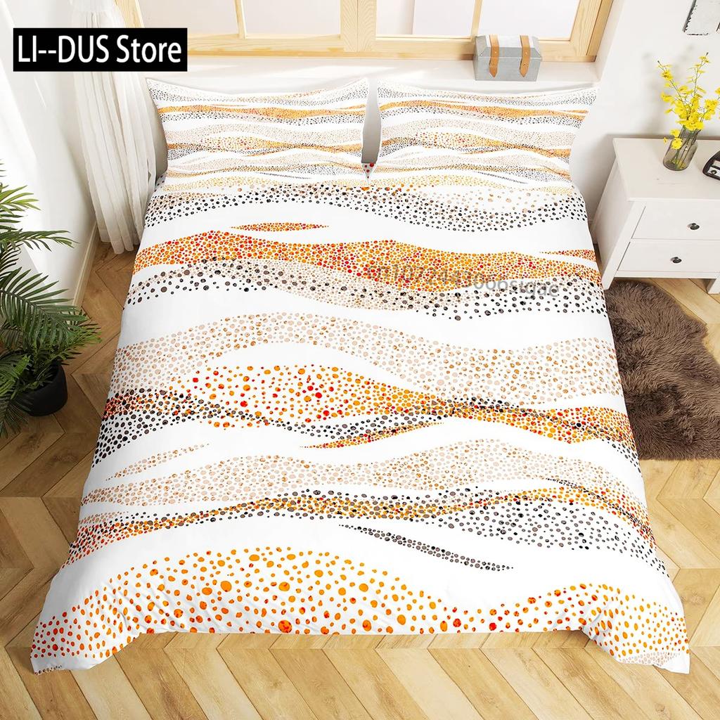 Abstract Sea Bed Set Marine Wave Duvet Cover Bedding Set Twin Comforter Cover Coastal Beach Theme Bed Cover 3pcs Orange Teal