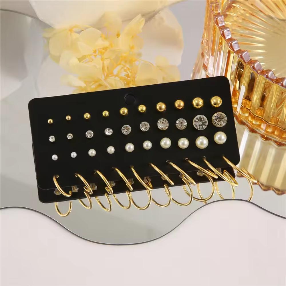 Pearl 20 Pairs Per Set Fashion Classic Simple Small Stud Earrings for Women Girls Gold Color Crystal Rhinestone Earring Jewelry