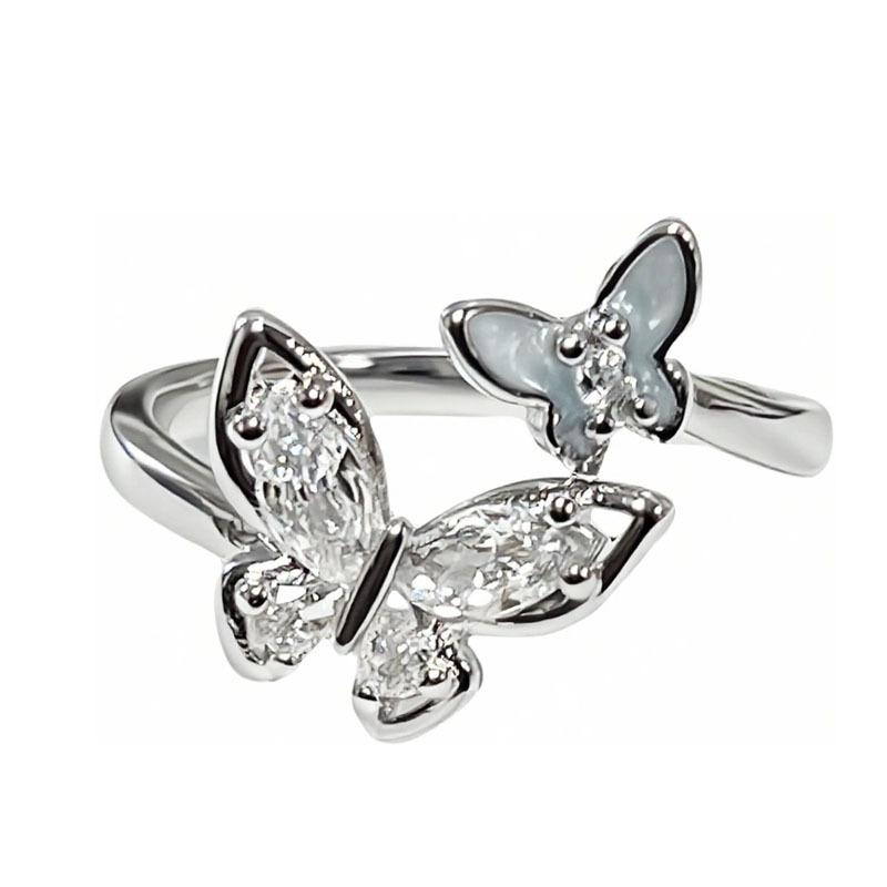Niche light luxury double butterfly Korean ins temperament ring starfish fish tail pearl ocean wind ring summer accessories