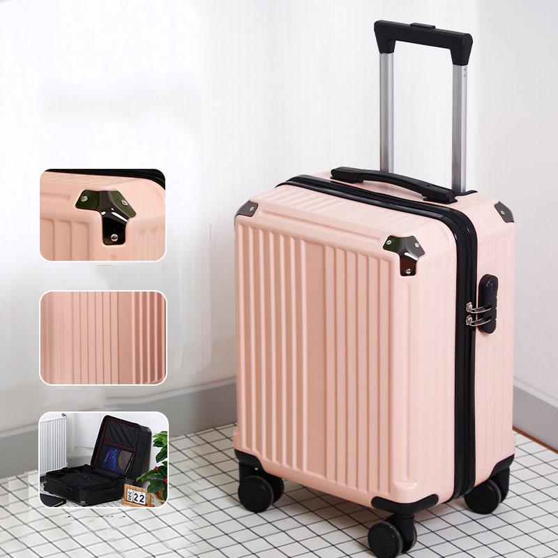 

Новый 20-дюймовый ручной багаж, маленький и легкий дорожный чемодан, багаж с выдвижной ручкой, бесшумные колеса с защитой от ударов, кодовый замок розовый