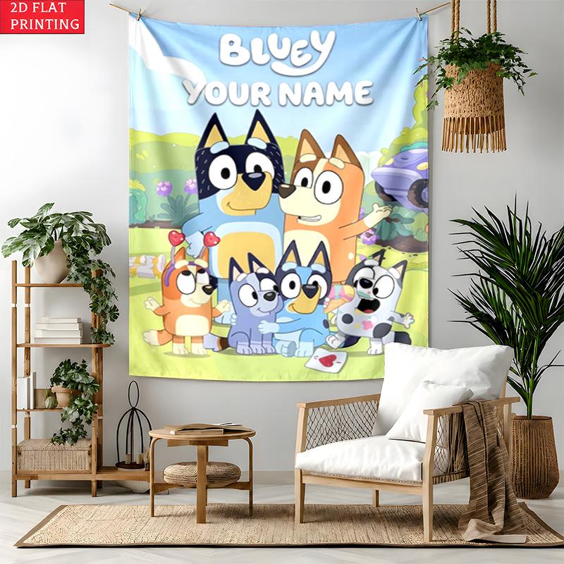 Bluey Custom Name Tapestry Personalized Wall Art Hanging Bohemian Home Decor for Bedroom Dorm Living Room