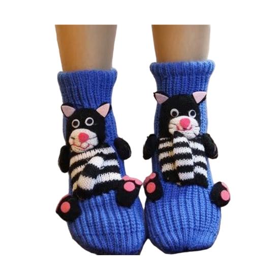 

1 Pair Knitted Animal Socks Autumn Winter Thick Warm Knitting 3D Animal Doll Mid-calf Socks Women Stretch Home Floor Carpet Sleeping Socks U