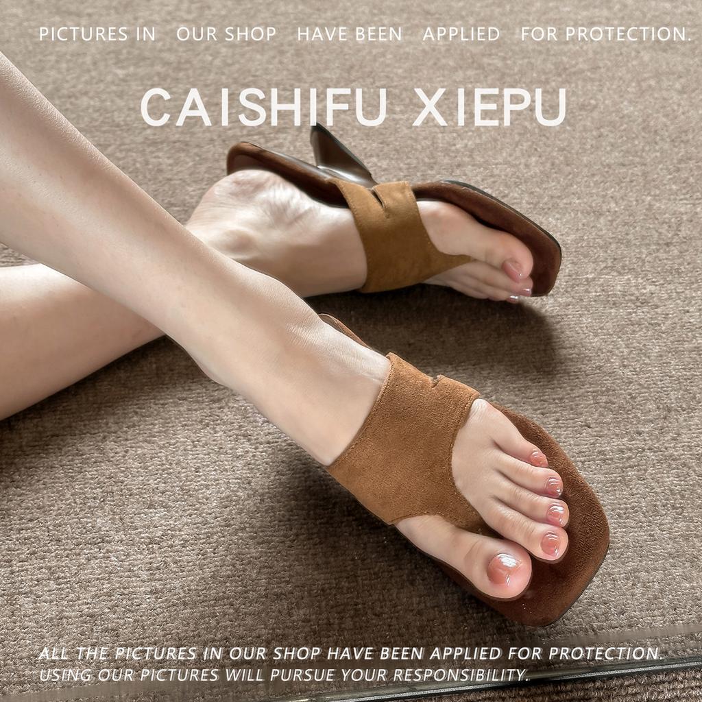 Summer new niche design French high-end wedge heel toe sandals herringbone high-heeled slippers