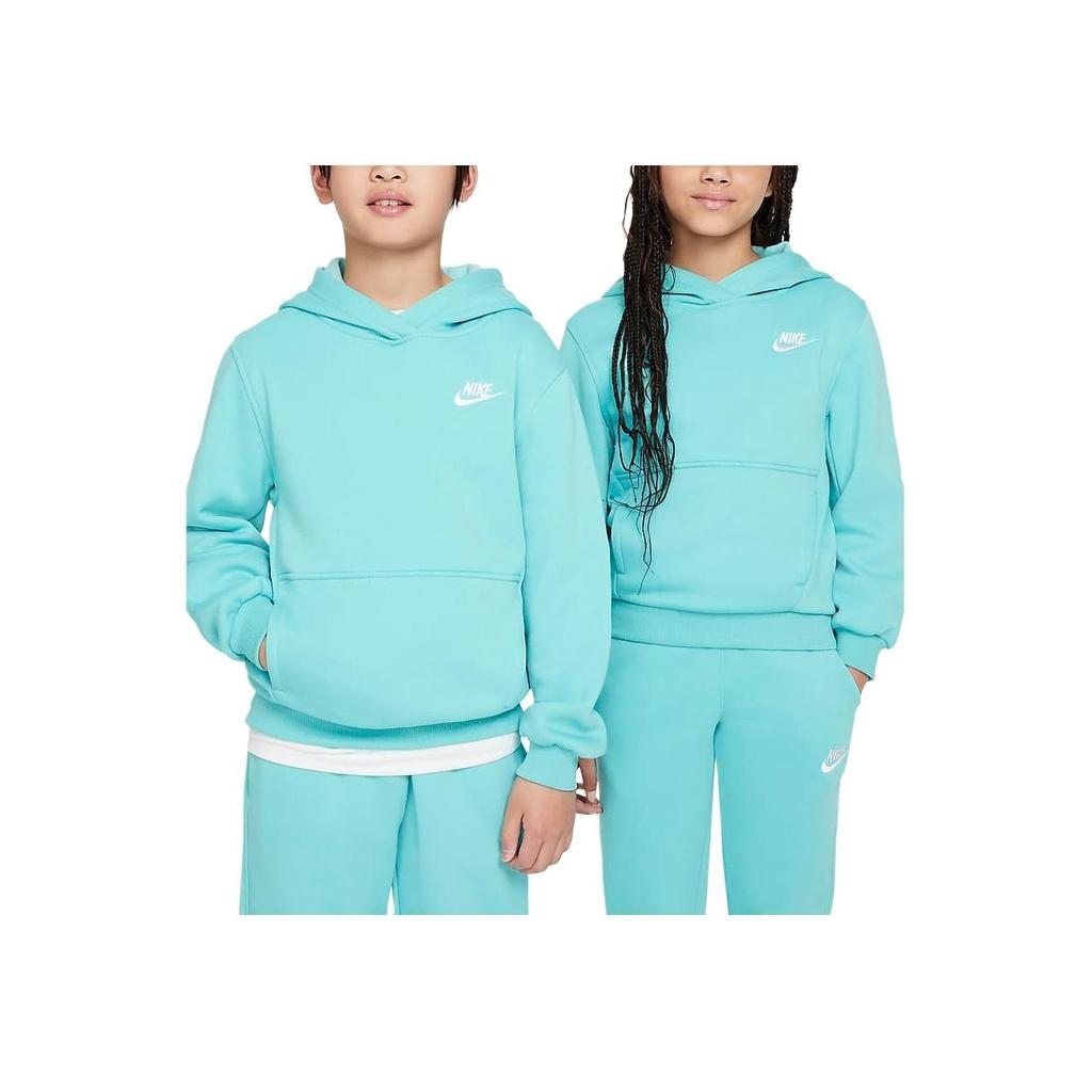 Nike Sportswear Club Pullover Hettegenser Fleece Varm Myk Barnehettegensere Grønn-Frosthvit FZ5177-126