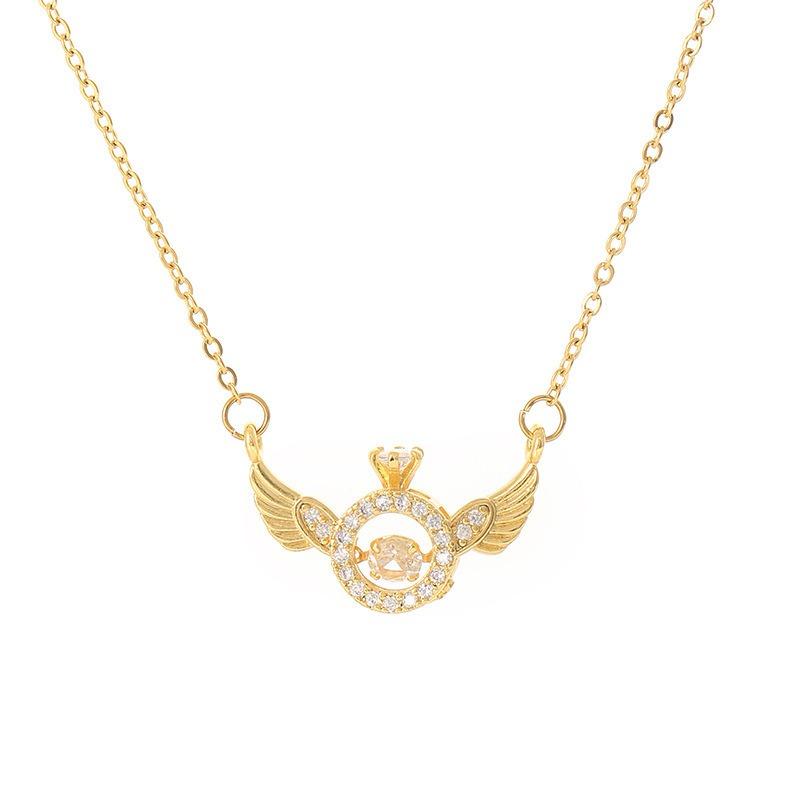 Women Fashion Sweet Angel Wing Zircon Pendant Simple Clavicle Necklace