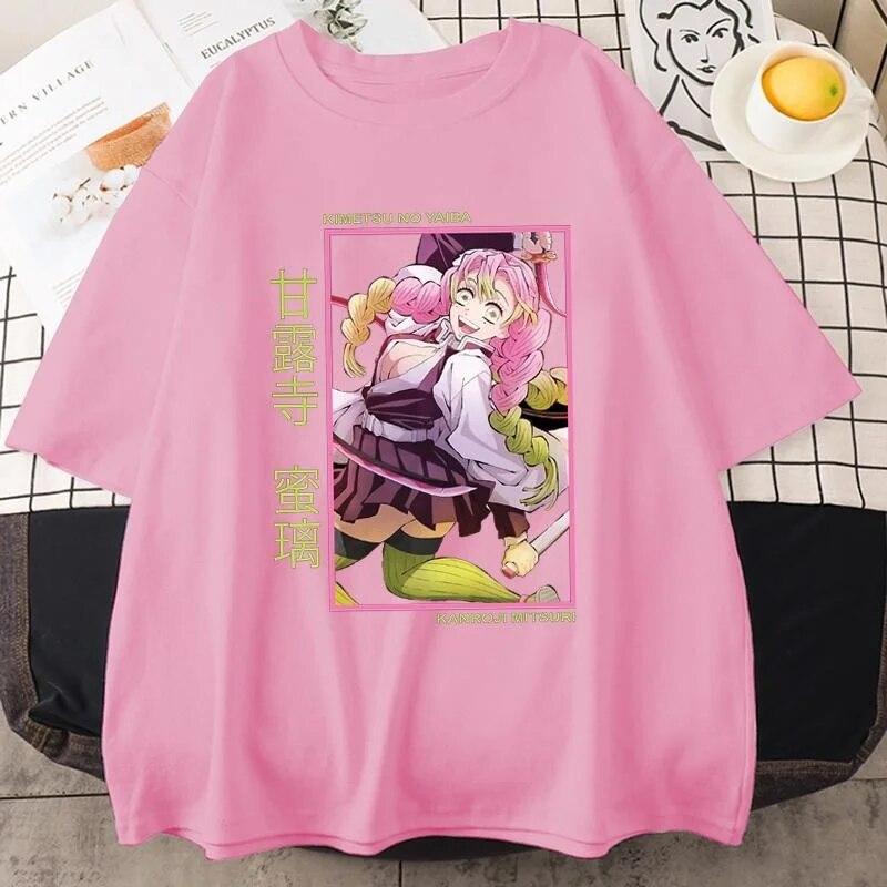 New Kanroji Mitsuri Graphic Print T Shirt Women Summer Casual Round Neck Cozy Short Sleeve Streetwear Fashion Anime Tees