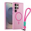 For Magsafe Matte Candy Wrist Strap Phone Cases For Samsung Galaxy S25 S24 Ultra Plus S24 FE Lanyard Magnetic Shockproof Cover