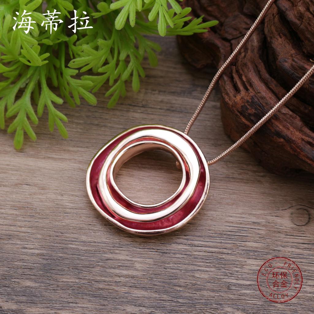 Color painting oil hollow ring pendant, personalized women's fashion geometric ring necklace