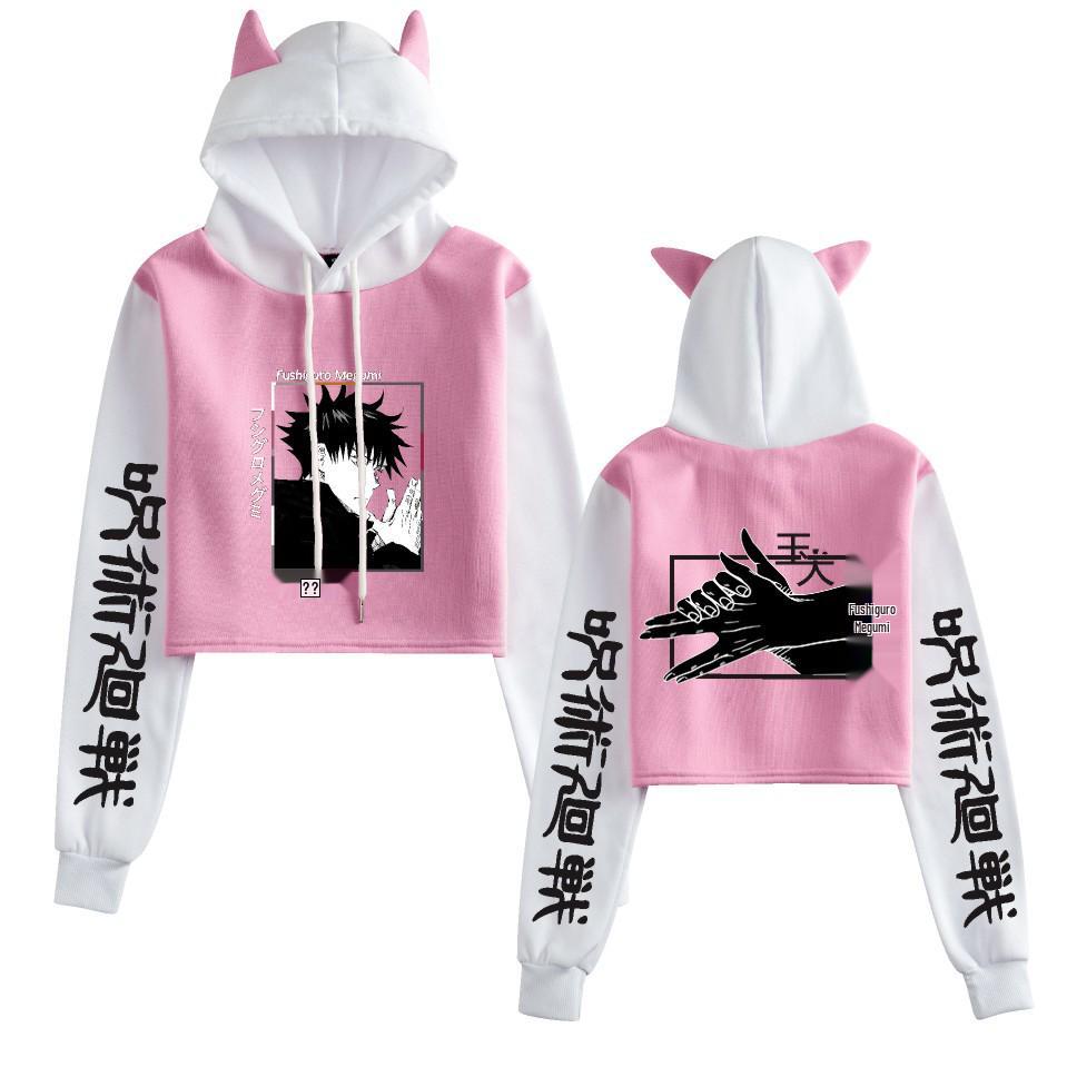 Jujutsu Kaisen Women's Cropped Anime Hooded Sweatshirt - Trendy Loose Fit, Spring/Autumn.