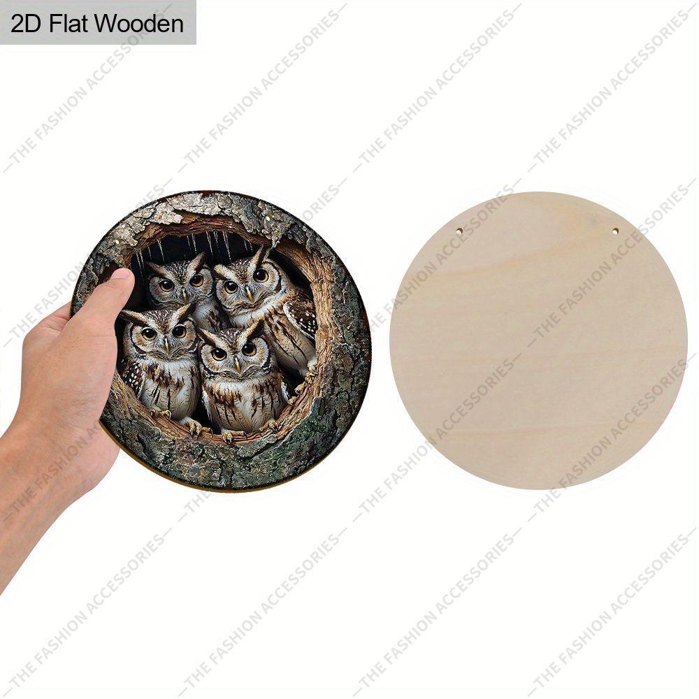 2D plane hanging decorative signs, interior wall or door decoration, garden decoration, owl pattern in tree hole, housewarming gift for friends