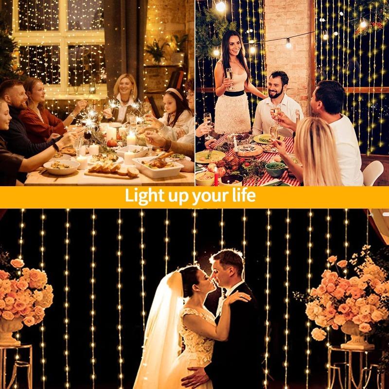 Outdoor Solar Curtain Light 3x3M 300Leds Holiday Decorations Garland 8 Modes Halloween Christmas Party Decor String Lights