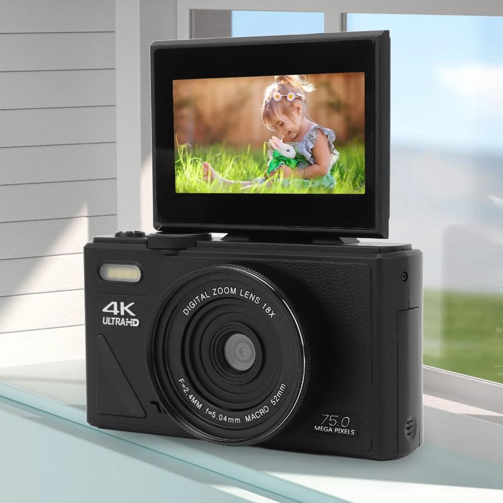 5K Digital Camera 75MP HD 18X Digital Zoom Autofocus Retro Mirrorless Camera with 3 Inch Screen for Travel Photography