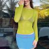 Women's Sexy Round-neck Mesh Sheer Long-sleeved Beach Top T-shirt
