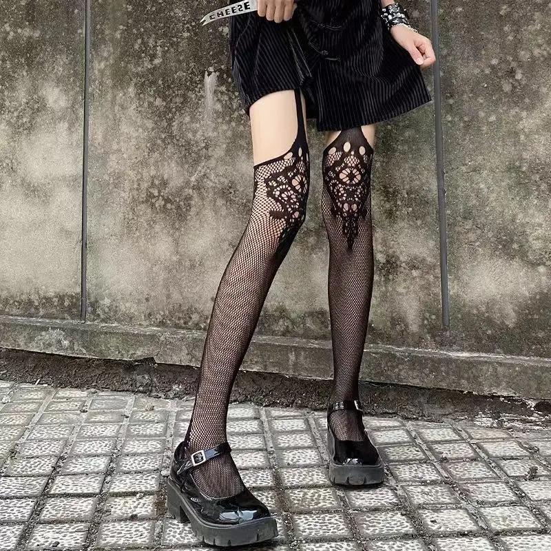 Lolita Girls Cute Pentacle Print Tights Women Sexy Gothic Punk Magical Five-Pointed Star Mesh Fish Net Pantyhose Body Stockings