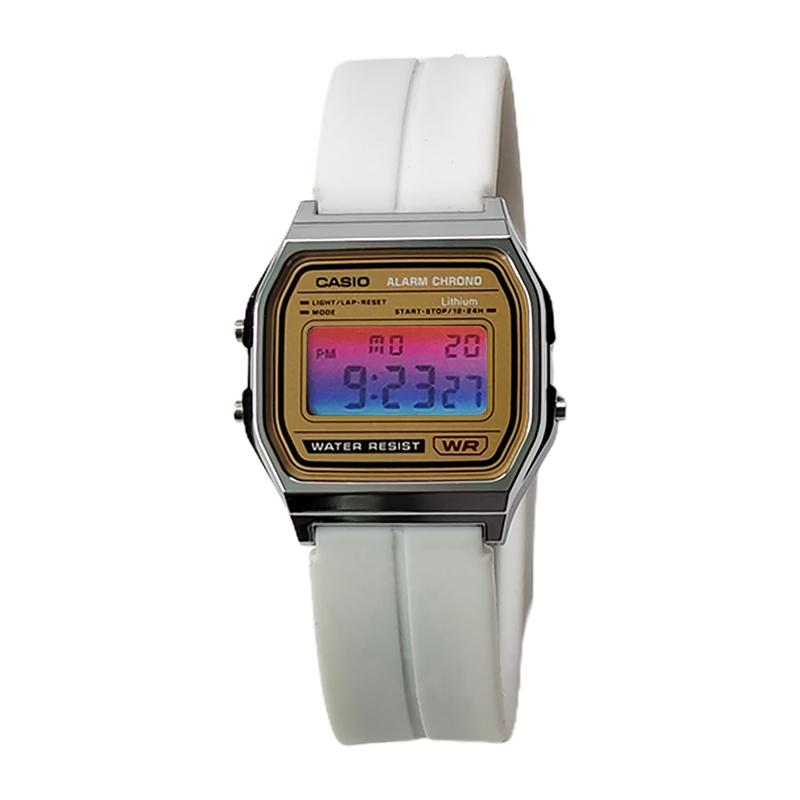 CASIO Customized watch modified series green mirror blue resin case classic retro small square watch F-91WM-2A-BaiSeBiaoDaiHongLanJianBianBiaoJing