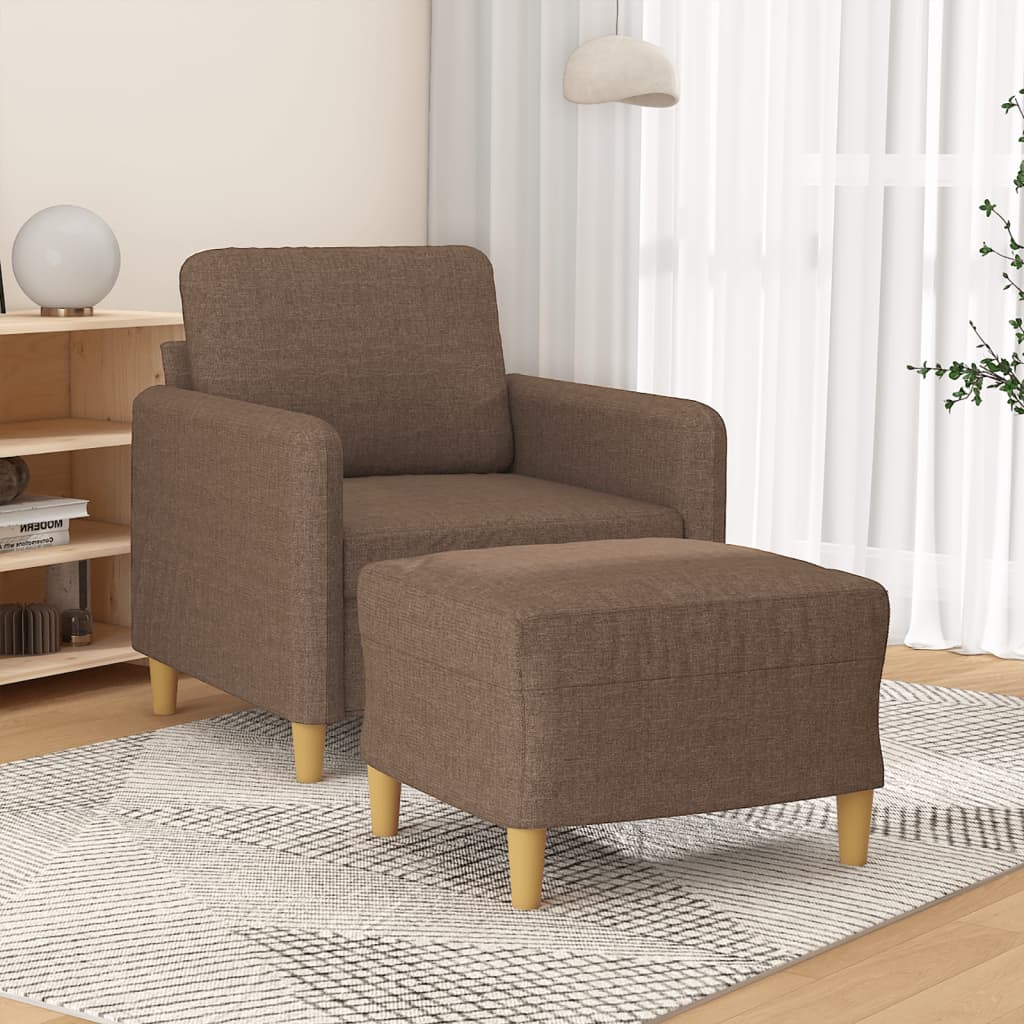 Armchair with Footstool Brown 60 Cm Fabric