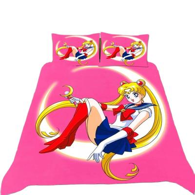 Kawaii Anime Sailor Moon Ložní souprava Krásná dívka Povlak na přikrývku Dívčí Růžová prošívaná přikrývka King Queen Twin Sada přikrývky s povlakem na polštář