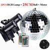 Disco Ball with Motor 8/10/12" Hanging Mirror Ball Rotating Motor with RGB Pinspot Lamps for Club Disco Party Wedding Decor