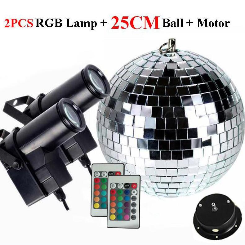 Disco Ball with Motor 8/10/12" Hanging Mirror Ball Rotating Motor with RGB Pinspot Lamps for Club Disco Party Wedding Decor