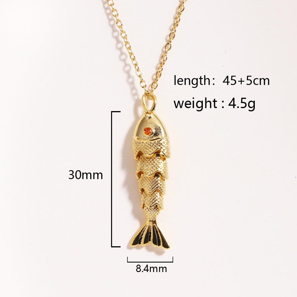 LATS Edelstahlkette Rot Grün Zirkon Fisch Anhänger Halskette für Damen Choker Accessoires Unisex Party Geschenk