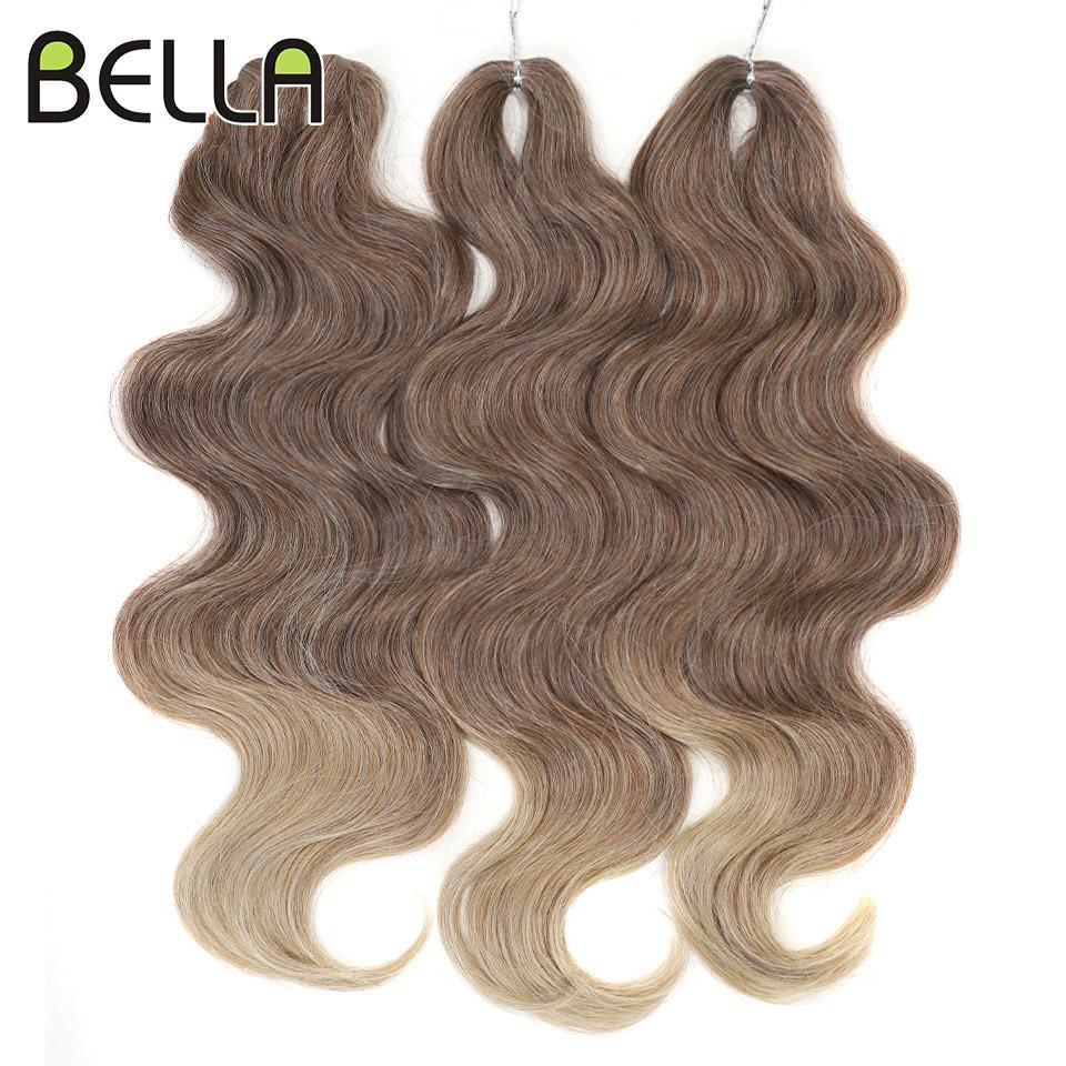 BELLA 24 Zoll Body Wave Häkelhaar 3 Stück Synthetisches Haar Zöpfe Kunsthaar Ombre Blond Braun Natürliche Flecht-Haarverlängerungen