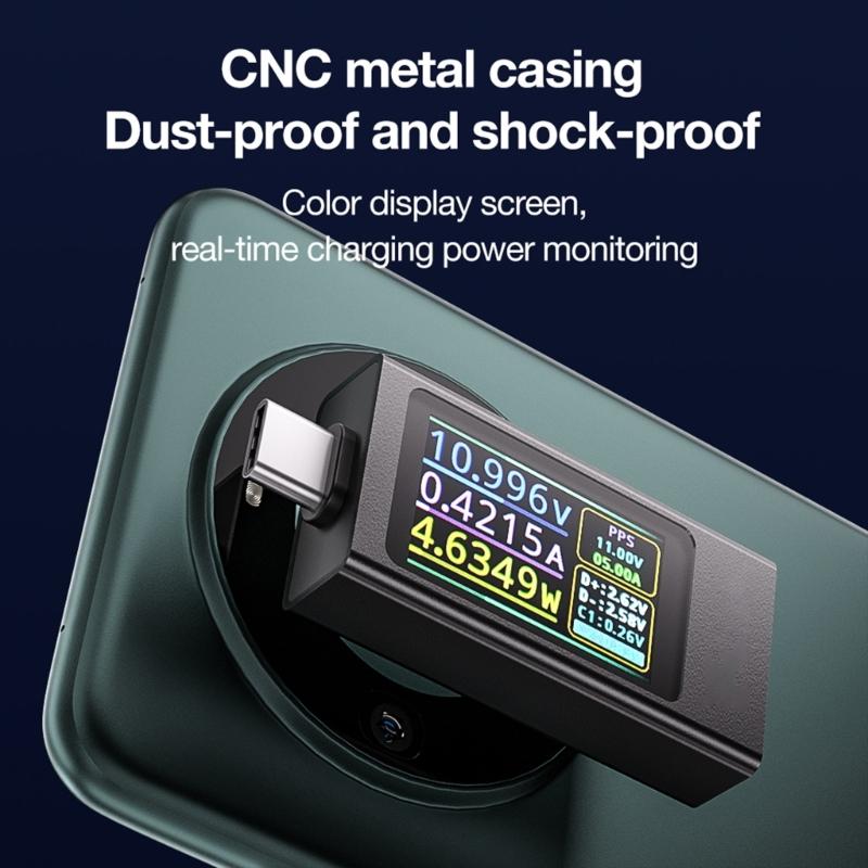Multifunction Digital Voltage Current Meter For USB C Devices Data Display Digital Ammeter Voltmeter Aluminum Case