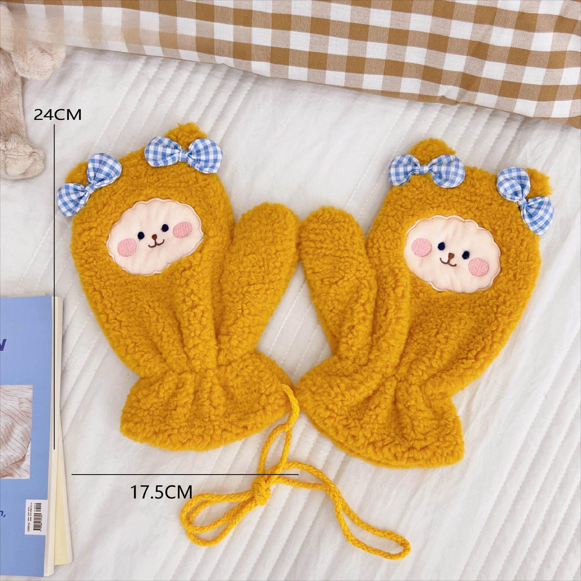 

Мягкие варежки, зимние женские, теплые и флисовые, утолщенные хлопковые перчатки, перчатки с рисунком щенка на шее Sheep жёлтый