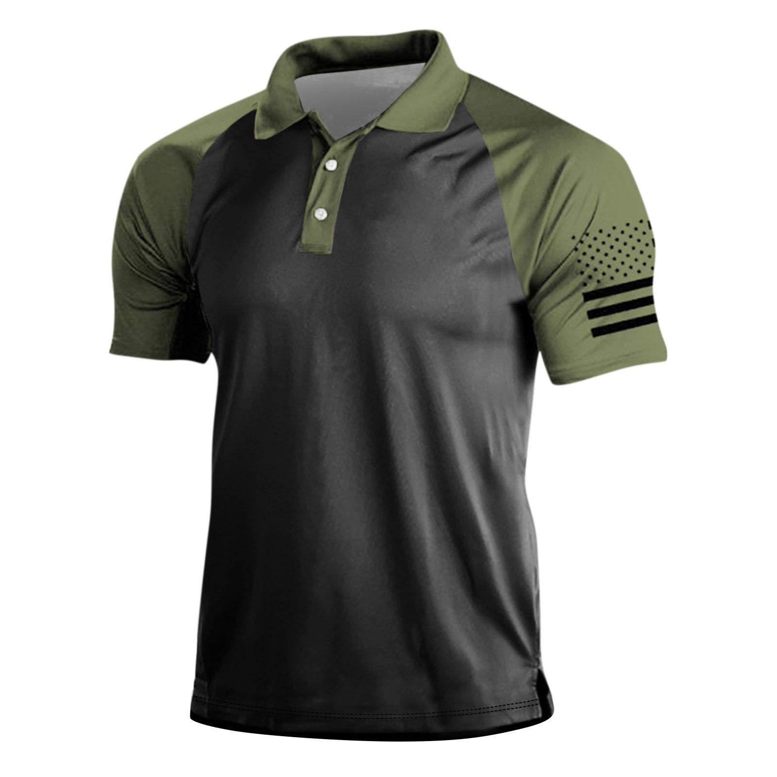 Европейский и американский мужской топ в стиле ретро на открытом воздухе топ с короткими рукавами и цифровой печатью L армия зеленый 1729₽