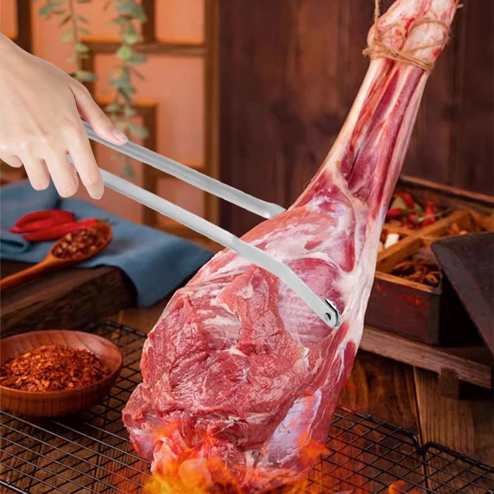 Portable BBQ Sausage Turning Tongs Kitchen Stainless Steel Locking Cooking Non-Slip Food Grill Tongs Long Handle Tongs Flip Tool