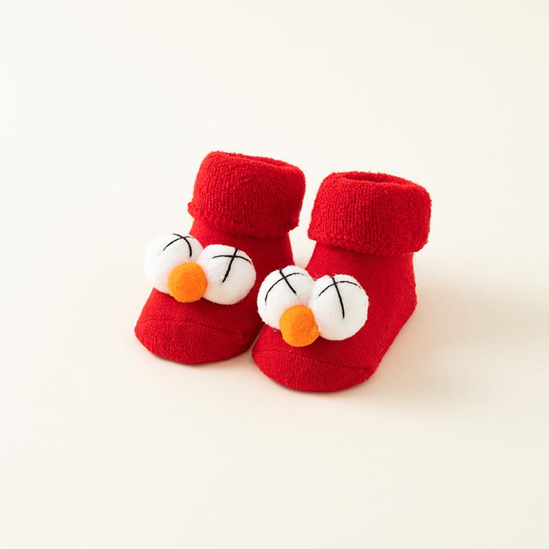 Newborn Red Non-slip Plush Socks for Autumn/Winter - Warm Terry Christmas Floor Socks for Babies and Toddlers.