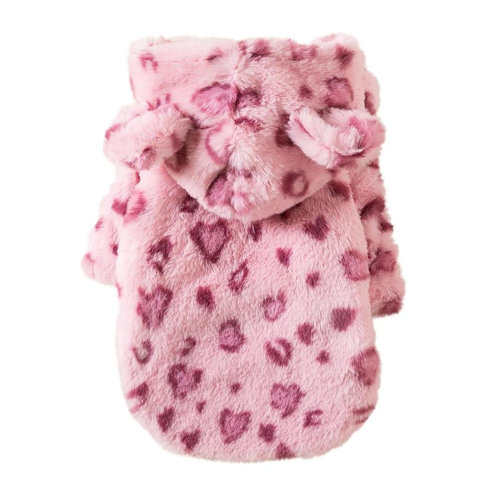 

Leopard Print Dog Hoodie Winter Warm Fleece Coat Jacket for Small Dogs French Bulldog Puppy Pet Clothing Cozy Costume S рожевий
