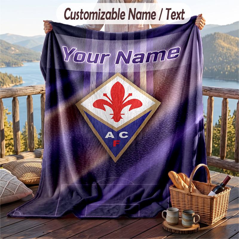 Flannel Blanket Fiorentina FC Print Custom Name Text Soft Throw for Sofa Bed