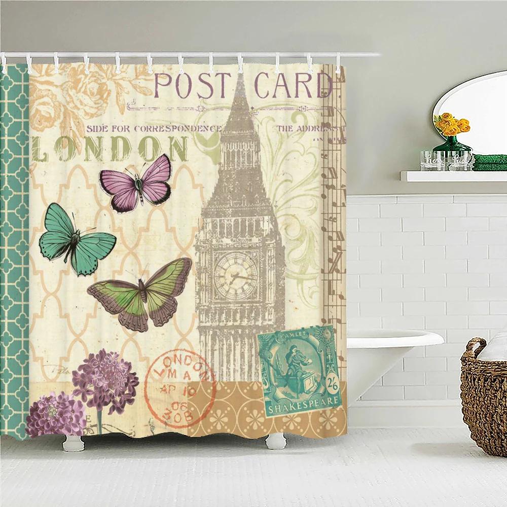 Waterproof Fabric Shower Curtain Colorful Flowers Pattern Printed Shower Curtains With 12 Hooks Multi-size Bath Screen