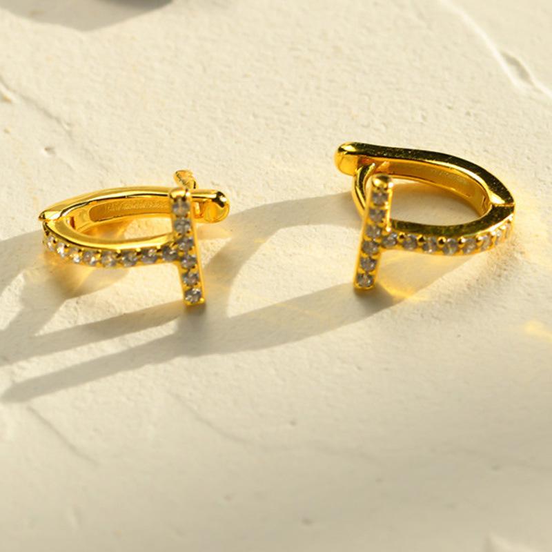 Korean Version of Fashion Ear Buckle Cold Wind High Sense Popular Cross Diamond Women's Simple Accessories Jewelry